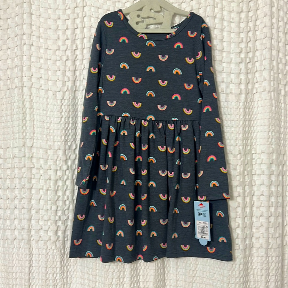 Girls Long Sleeved Cotton Rainbow Dress